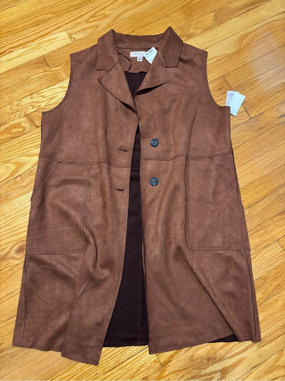 Philosophy Brown Suede-Look Sleeveless Coat Vest